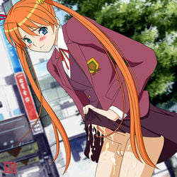 artist_request blue_eyes blush clothing cum erection futanari green_eyes heterochromia kagurazaka_asuna long_twintails mahou_sensei_negima! orange_hair penis skirt teenager testicles twintails