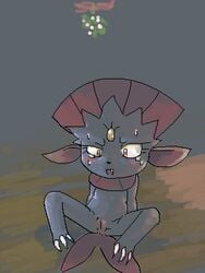 banjies color female female_only feral front_view fur nude pokemon solo sweat tagme vulva weavile