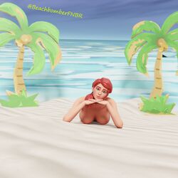 1girls 3d beach big_breasts breasts cardboard clip_(fortnite) female female_only fortnite fortnite:_save_the_world lying nipples nude nude_female ocean palm_trees red_hair tagme