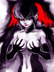 1girls artist_request black_eyes black_hair breast_grab breasts female gloves head_wings kurama_(urusei_yatsura) large_breasts looking_at_viewer pointy_ears princess short_hair solo tagme tengu urusei_yatsura white_skin