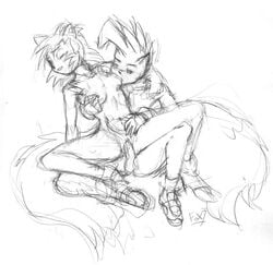 anthro breasts canine female fox fox7 fur hedgehog interspecies male mammal monochrome nude penis rule_63 sex sonic_(series) sonic_the_hedgehog straight tagme tails tailsko