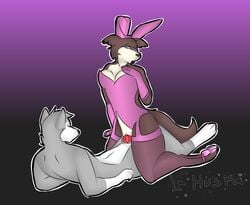 anthro anthro_on_anthro anthro_penetrated anthro_penetrating anthro_penetrating_anthro arts-la-huska beastars breasts canid canine canis cleavage clothed clothed/nude clothed_female_nude_male clothing cowgirl_position domestic_dog duo fake_ears fake_rabbit_ears female female_penetrated fur garter_straps genitals gradient_background grey_body grey_fur husky interspecies juno_(beastars) male male_penetrating male_penetrating_female mammal nordic_sled_dog nude on_top penetration penile penile_penetration penis red_penis sex simple_background spitz straight vaginal_penetration