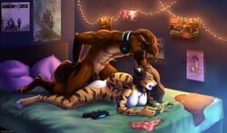 1boy 1girls 2018 abs absurd_res alex_marx ambiguous_penetration animal_genitalia anthro anthro_on_anthro anthro_penetrated anthro_penetrating anthro_penetrating_anthro anthrofied ass bed bed_sheet bedding bedroom biceps big_breasts blush bracelet breasts brown_body brown_fur brown_hair brown_tail casual_sex cd_projekt_red clothing clothing_aside controller crossover detailed_background discarded_clothing duo equine erection fangs felid female female_penetrated from_behind_position fur furniture furry game_controller gameboy_advance_sp gaming_while_penetrated green_eyes gun hair hand_on_hip headgear headphones headset hi_res horse interspecies jewelry jockey_position larger_male lights looking_at_viewer lying male male_penetrating male_penetrating_female mammal melee_weapon muscular muscular_male nintendo nude on_bed open_mouth orange_body orange_fur original_character pantherine panties panties_aside penetration penis pillow playstation playstation_controller pokemon poofroom poster ps4_controller rainbow_six rainbow_six_siege ranged_weapon sabertooth_(anatomy) sex sex_while_gaming shotgun size_difference smaller_female sony_corporation sony_interactive_entertainment stal straight string_lights striped_body striped_fur stripes sword testicles text the_witcher the_witcher_(series) the_witcher_2 the_witcher_3:_wild_hunt tiger tom_clancy tongue underwear underwear_aside video_games watermark weapon