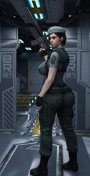 1girls 3d 3d_(artwork) beret chaunguyen clothed clothed_female clothes clothing female female_only firearm fully_clothed gun human jill_valentine jill_valentine_(julia_voth) light-skinned_female military resident_evil resident_evil_remake solo solo_female weapon