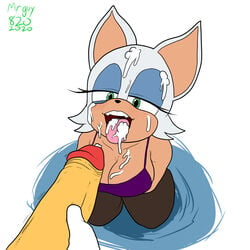 anthro big_breasts big_penis cleavage cum cum_in_mouth cum_on_breasts cumshot facial mrguy820 penis rouge_the_bat sonic_(series) sonic_the_hedgehog_(series) tails tongue_out