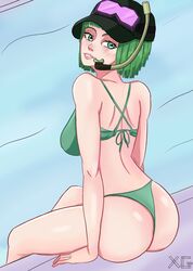 1girls ass big_ass breasts ela_(rainbow_six) female green_bikini green_hair looking_at_viewer looking_back rainbow_six rainbow_six_siege sideboob tagme thick_thighs tom_clancy xaviergalaxy