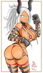 1girls ass big_ass big_breasts bondage_gear breasts bunny_ears dark-skinned_female dark_skin dat_ass female female_only gloves miruko my_hero_academia nipples ponytail red_eyes rumi_usagiyama solo solo_female thatdamapache thick_thighs thighs thong uncensored white_hair