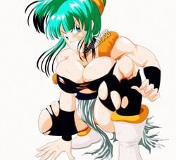 2girls big_breasts black_highlights blue_eyes blue_hair breasts bulchi bulma_briefs chichi cleavage dragon_ball dragon_ball_z female female_only fusion hypothetical_fusion metamoran_clothing milf multicolored_hair nala1588 ponytail shounen_jump solo solo_female thick_thighs torn_clothes watermark