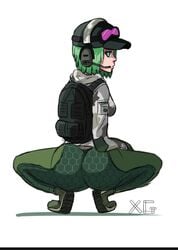 1girls big_ass ela_(rainbow_six) female from_behind green_hair rainbow_six rainbow_six_siege squatting tagme tom_clancy xaviergalaxy yoga_pants