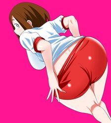 big_breasts brown_eyes brown_hair chelsea_cola female female_only looking_at_viewer looking_back my_hero_academia ochako_uraraka short_hair solo solo_female solo_focus