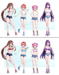 4girls artist_name big_breasts black_socks blue_bra blue_eyes blue_nails blue_shoes blue_shorts blush blushing bra breasts brown_hair busty cleavage clothing comic converse crop_top curvy denim_shorts doki_doki_literature_club edit edited eyebrows_visible_through_hair eyelashes female female_only fingernails flat_chest flat_chested fully_clothed green_eyes group hair_bow hair_pin hair_ribbon hairbow hairpin highres huge_breasts large_breasts legs_together lifted_by_self lips long_hair looking_at_viewer medium_breasts monika_(doki_doki_literature_club) mouth_hold multiple_females multiple_girls nail_polish natsuki_(doki_doki_literature_club) navel open_mouth petite pink_bra pink_eyes pink_hair pink_shoes ponytail potetos7 presenting presenting_breasts purple_bra purple_eyes purple_hair purple_nails purple_shoes purple_socks red_bow red_bra red_ribbon red_shoes sayori_(doki_doki_literature_club) shiny_hair shiny_skin shirt shirt_lift shoes short_hair short_ponytail shorts sidelocks small_breasts smile smiling socks standing take_your_pick tank_top tank_top_lift teeth thick_thighs third-party_edit tongue top_lift twintails underwear voluptuous watermark white_background white_bow white_ribbon white_socks white_tank_top white_top wide_hips yuri_(doki_doki_literature_club)