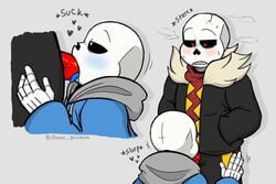 2boys blowjob clothes clothes_on gay moaning moaning_in_pleasure saliva sans sucking underfell underfell_sans undertale undertale_au undertale_fanfiction yaoi