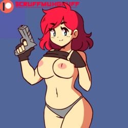 animated blue_eyes bouncing bouncing_breasts cute female_only gloves gun meryl_silverburgh metal_gear_solid panties pistol red_hair scruffmuhgruff shirt_lift smile solo tagme top_lift