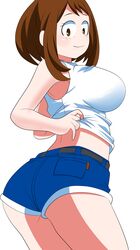 1girls ass_out big_ass big_breasts big_butt bimbo booty_shorts brown_eyes brown_hair bubble_ass bubble_butt busty chelsea_cola dat_ass female female_only hips huge_breasts large_ass looking_at_ass looking_down my_hero_academia ochako_uraraka short_hair short_shorts slim_waist smile solo solo_focus teenager thick_ass thick_thighs thighs wide_hips