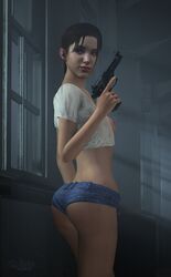 1girls 3d areolae ass athletic athletic_female bare_midriff blue_eyes bottomless breasts breasts_out brown_hair bubble_butt busty butt crop_top female female_focus female_only firearm fit fit_female gun hotpants hourglass_figure human left_4_dead long_hair looking_back mini_short naughty_face nipples nude pistol ponytail pose posing short_shorts shorts skinny small_breasts solo tagme tied_hair weapon wide_hips wildynsfw zoey_(left_4_dead)