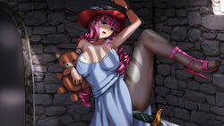 blue_eyes fully_clothed hat knightfanghentai long_hair penetration pink_hair solo_female spread_legs sword teddy_bear venomoose(copyright)