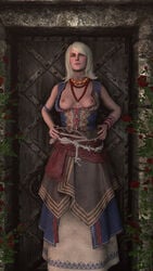 3d blonde_hair breasts breasts_out cd_projekt_red cross doorway female female_only keira_metz necklace_between_breasts partially_clothed revealing_cutout shittyhorsey solo standing the_witcher the_witcher_(series) the_witcher_3:_wild_hunt