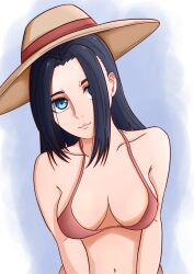 attack_on_titan bikini bikini_top black_hair blue_eyes breasts frieda_reiss shingeki_no_kyojin swimsuit swimwear