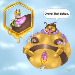 1boy 1boy1girl 1girls 2020 bee breastfeeding breasts feet female giantess honey honey_queen luigi male male/female mario_(series) nintendo obese pussy size_difference super_mario_galaxy tagme vagina