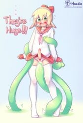 ... 1boy accessory ambiguous_gender blonde_hair blue_background blush bodily_fluids bottomwear bow clothing duo elf english_text erection femboy genital_fluids genitals girly green_eyes green_tentacles hair hair_accessory hair_ribbon hairband hairbow hi_res hoodie_(artist) humanoid legwear male male/ambiguous max_(hoodie) open_mouth original panties pattern_clothing pattern_underwear penis penis_tentacles precum ribbons school_uniform signature simple_background skirt standing striped_clothing striped_panties striped_underwear stripes sweat sweatdrop tentacle tentacle_monster tentacle_on_male text thigh_highs thighhighs underwear uniform url white_body white_skin