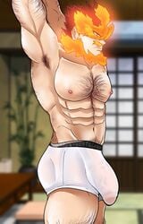 ass bara bulge commission dad daddy_kink endeavor_(my_hero_academia) enji_todoroki fire hairy hero male male_only my_hero_academia nostalgeakun pecs solo solo_male underwear