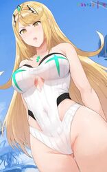 1girls animated big_breasts blush bouncing_breasts breasts cleavage female female_only hews_hack hikari_(xenoblade_2) large_breasts lk mythra nintendo no_sound one-piece_swimsuit open_mouth outdoors shorter_than_10_seconds shorter_than_30_seconds solo swimsuit video xenoblade_(series) xenoblade_chronicles_2