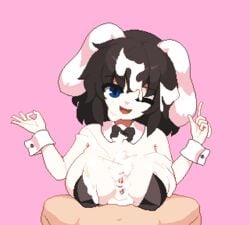 2d 2d_animation animal_humanoid animated anthro big_breasts black_hair blue_eyes bodily_fluids breasts bunny_costume clothing costume cum cum_between_breasts cum_on_breasts cum_on_face duo edit edited ejaculation_between_breasts faceless_male female first_person_view furry furry_female genital_fluids genitals gif hair huge_breasts human humanoid lagomorph lagomorph_humanoid leporid_humanoid looking_at_viewer low_res male mammal mammal_humanoid necktie paizuri penis pixel_animation pixel_art rabbit_humanoid sex short_playtime solo_focus straight takorin tewi_inaba third-party_edit titfuck touhou uncensored video_games