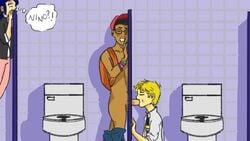 1girls 2boys adrien_agreste aged_up backpack baseball_cap bathroom_stall black_hair blonde_hair blowjob blowjob_face bracelets cheek_bulge clenched_teeth cock_gobble cock_hungry cum_hungry cum_in_mouth dark-skinned_male erection eyes_closed facefuck fellatio gay gay_pride_colors giving_head glasses glory_hole going_commando going_down_on hyreknight interracial knob_polishing large_penis male_focus marinette_cheng marinette_dupain-cheng miraculous_ladybug mouthful nino_lahiffe no_visible_nipples orgasm_face orgasm_from_oral pants_down peeping playing_skinflute public_restroom restroom_stall shirtless spying sucking_off swallowing_cum through_wall tile_wall topless voyeur voyeurism yaoi yaoi_with_female_audience