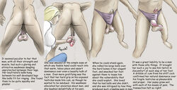 ballbusting balls blonde_hair cock_and_balls_torture domination duo female femdom genitals human legs male malesub penis squish standing straight tagme testicles text underwear