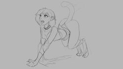 16:9 all_fours breasts clothing collar domestic_cat felid feline felis female feral fur grey_background hair human human_to_feral mammal monochrome nipples nude simple_background solo species_transformation tail torn_clothing transformation watsup widescreen