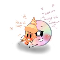 battle_for_dream_island conch_shell conch_shell_(bfdi) cum cum_in_ass disc discy_(bfdi) heart looking_pleasured male/male masturbating_while_penetrated notbfbcook object_shows orange_body rainbow_body sex text the_power_of_two
