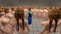 1girls 3d anna_(frozen) blank_stare circle clones disney female_only frozen_(film) nipples pussy shocked shower surrounded