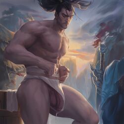 1boy azalien bich_hoan bichhoan gay league_of_legends male male_only naked nude painting_(artwork) yaoi yasuo