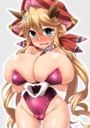 1girls bare_shoulders blonde_hair blue_eyes blush breasts bunnysuit cameltoe clothed clothing female female_only gloves granblue_fantasy hairclip hallessena hat heart_hands horns huge_breasts large_breasts leotard long_hair looking_at_viewer open_mouth pointy_ears shiny_skin solo standing sweat thigh_gap thighs tied_hair twintails white_gloves wide_hips yoshi_tama