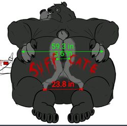 2020 allovic87 anthro anus ass balls barazoku big_balls big_butt black_body black_fur black_nose brush claws digital_media_(artwork) eyebrows feet fur genitals grey_body grey_fur hand_on_butt looking_at_viewer looking_back looking_back_at_viewer male male_only mammal measurements paint paintbrush perineum presenting presenting_anus red_paint simple_background smile solo spread_butt spreading text thick_thighs ursid