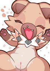 1girls anthro anthrofied armpits blush canine closed_eyes female flat_chest fur furry furry_only laying_down looking_at_viewer mammal nintendo no_nipples open_mouth pawpads paws pokémon_(species) pokemon pussy rockruff smile solo source_request teeth uyu