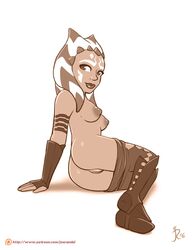 ahsoka_tano alien alien_humanoid ass boots breasts clone_wars clothed clothing female footwear full-length_portrait genitals head_tails humanoid joe_randel monochrome nipples pants_down partially_clothed portrait presenting presenting_pussy pussy simple_background star_wars text the_clone_wars:_season_four togruta topless url white_background