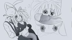 1boy 1girls 2026 big_penis black_dress bow breasts button_eye button_nipples doll_girl funkiepoop glitch_productions gooseworx heart-shaped_pupils jax jax_(tadc) jax_(the_amazing_digital_circus) kissing_head monochrome pearl_necklace penis rabbit_boy ragatha ragatha_(tadc) ragatha_(the_amazing_digital_circus) ragdoll tagme the_amazing_digital_circus thought_bubble tie topless_female veiny_penis