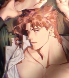2boys artist_request black_clothes black_clothing black_sleeves collarbone curly_hair ear_piercing ear_ring earrings eyelashes fuck_me_eyes gay grabbing_arms green_clothes green_clothing jojo's_bizarre_adventure jotaro_kujo light-skinned_male light_skin male_chest male_focus male_only noriaki_kakyoin pinned pinned_arms pinned_down pinned_to_floor pinned_to_ground pov_eye_contact pov_male purple_eyes red_hair school_uniform schoolboy_uniform side_eye source_request stardust_crusaders tagme tagme_(artist) tagme_(source) tilted_head unbuttoned unbuttoned_shirt white_shirt white_skin wooden_floor yaoi