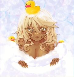 1girls breasts dark_skin female guilty_gear nude ramlethal_valentine sitraell soap_bubbles tagme