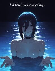 1girls ai_generated chainsaw_man female female_only green_eyes partially_submerged pool purple_hair reze_(chainsaw_man) reze_in_the_pool_(meme) tagme water