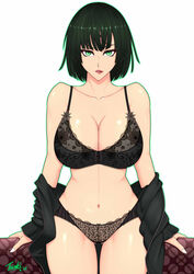 big_breasts black_hair breasts female female_only fubuki_(one-punch_man) green_eyes lingerie navel one-punch_man short_hair solo solo_female solo_focus tsuki_riven