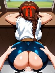 1girls ai_generated big_ass brown_hair creampie cum cum_inside hard_cock inside king_of_fighters light-skinned_female light_skin long_hair ponytail pov yuri_sakazaki