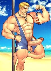 1boy beach captain_america captain_america_(marvel_rivals) captain_america_(series) dick_out_of_pants dick_out_of_underwear dracowel erection hard_on male_focus male_only muscular muscular_male one_piece_swimsuit penis penis_out_of_pants penis_out_of_underwear solo solo_focus solo_male steve_rogers summer swimsuit swimsuit_only swimwear swimwear_only