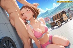 1boy 1girl ai_generated bare_shoulders barrel basketball bikini blue_sky blush boku_no_hero_academia bra breasts brown_eyes brown_hair cleavage clothed_female_nude_male cloud collarbone completely_nude cum cum_in_mouth cum_on_body cum_on_breasts day dolphin_shorts dutch_angle ejaculation electric_fan erection facial fellatio hetero irrumatio kneeling large_breasts looking_up mosaic_censoring mountainous_horizon my_hero_academia navel nivora nude ochaco_uraraka open_mouth oral outdoors penis pink_bikini pink_bra pink_shorts pink_sports_bra public_indecency saliva short_hair short_shorts shorts sitting sky solo_focus sports_bra standing stomach sweat swimsuit testicles tongue tongue_out uncensored underwear uraraka_ochaco uraraka_ochako uravity