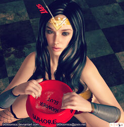 3d b69 begging black_hair bowl dc_comics femsub humiliation imminent_oral oral oral_invitation pet_bowl sad spit tagme wonder_woman wonder_woman_(series)