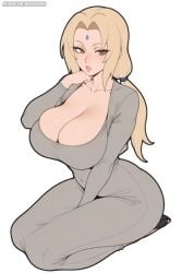 1girls 2d 2d_(artwork) ai_generated ass big_breasts blonde_hair blush breasts brown_eyes cleavage curvy curvy_female curvy_figure dress female female_only grey_dress heels high_heels huge_breasts light-skinned_female light_skin looking_at_viewer looking_pleasured naruto naruto_(classic) naruto_(series) pose seductive seductive_look seductive_pose sfw sitting solo solo_female tsunade waifuinvoker