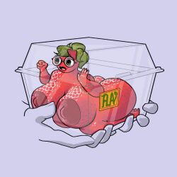 anthro anthropomorphic artist_request big_ass big_breasts bubble_ass bubble_butt food food_creature food_humanoid fruit fruit_girl fruit_humanoid huge_ass huge_breasts large_ass large_breasts round_ass size_difference smaller_female strawberry stuck stuck_in_object tagme