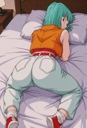 ai_generated ass bulma_briefs bulma_briefs_(androids'_saga) clothed doggy_position dragon_ball dragon_ball_z round_ass teasing