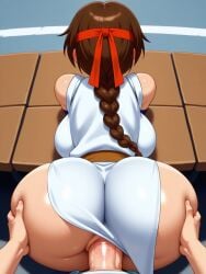 1girls ai_generated big_ass brown_hair clothed_sex fucked king_of_fighters light-skinned_female light_skin long_hair ponytail pov yuri_sakazaki